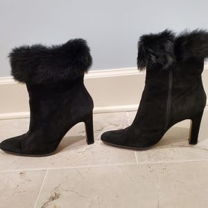 80s 90s Vintage black ankle boots real fur